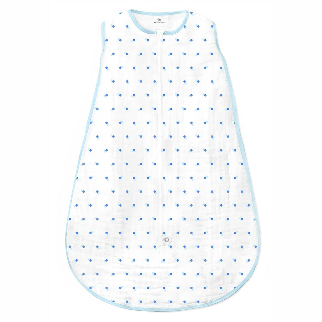 Sister Brand - Amazing Baby - Muslin Non-Weighted zzZipMe Sack - On The Dot, Blue