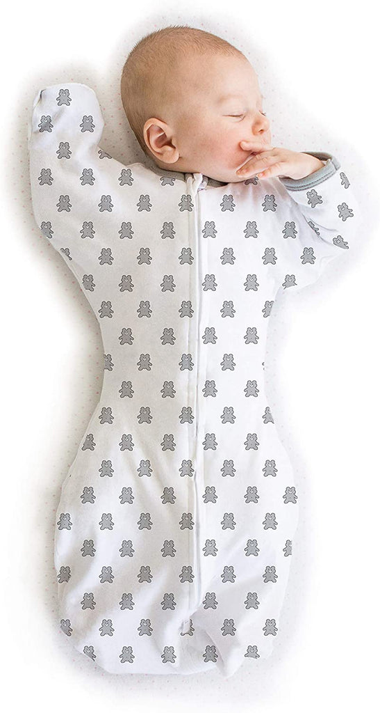 Sister Brand - Amazing Baby - Transitional Swaddle Sack  - Arms Up 1/2-Length Sleeves & Mitten Cuffs, Tiny Bear, Sterling