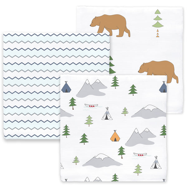 Cool Adventure Bear-Print Baby Blanket & Wrapping Shawl (30″×30″) – Soft Muslin Swaddle main image 0