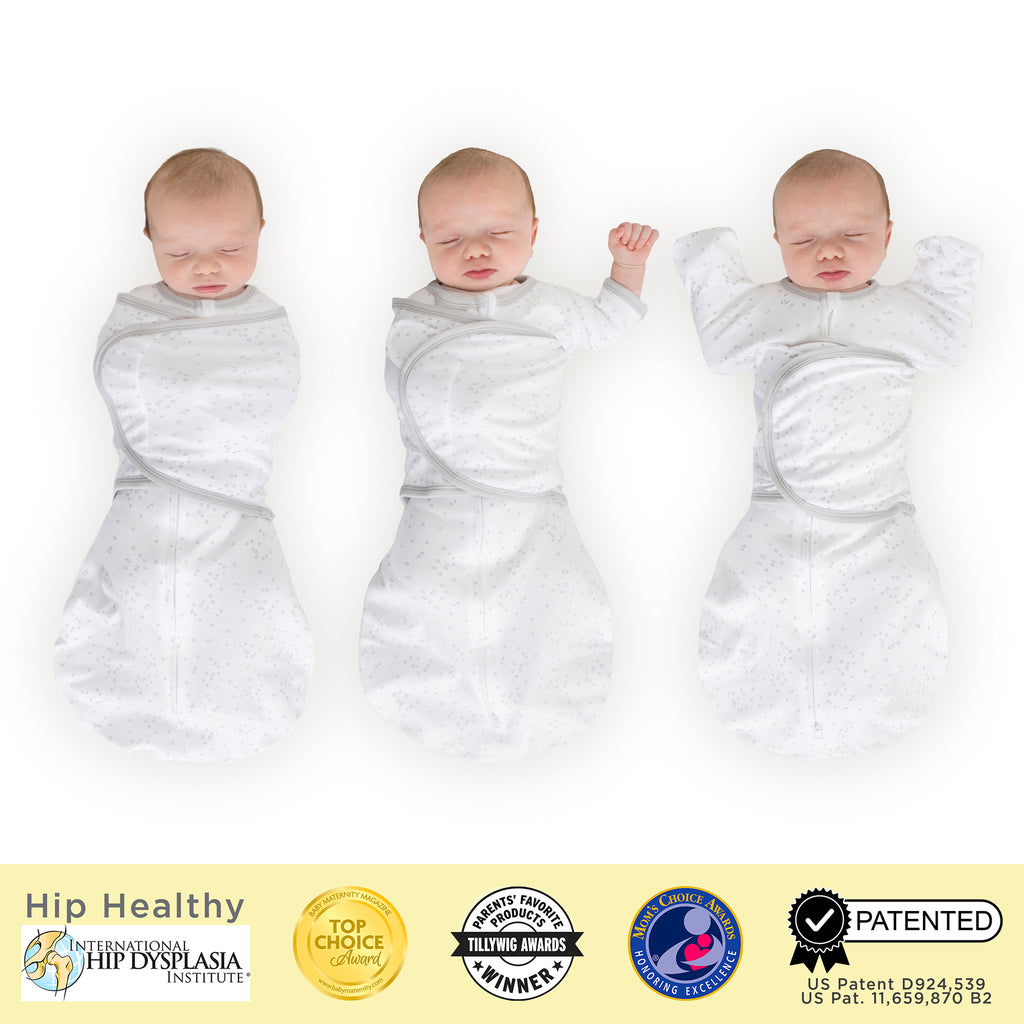 Sister Brand - Amazing Baby - Omni Swaddle Sack with Wrap -  Arms Up Sleeves & Mitten Cuffs, Sterling Confetti