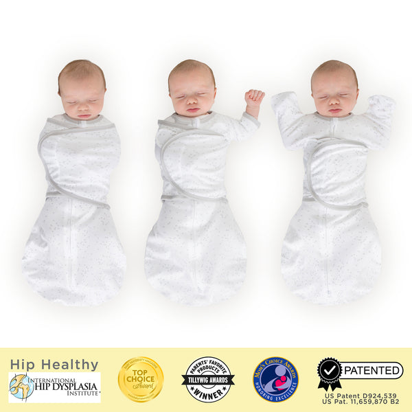 Sister Brand - Amazing Baby - Omni Swaddle Sack with Wrap -  Arms Up Sleeves & Mitten Cuffs, Sterling Confetti