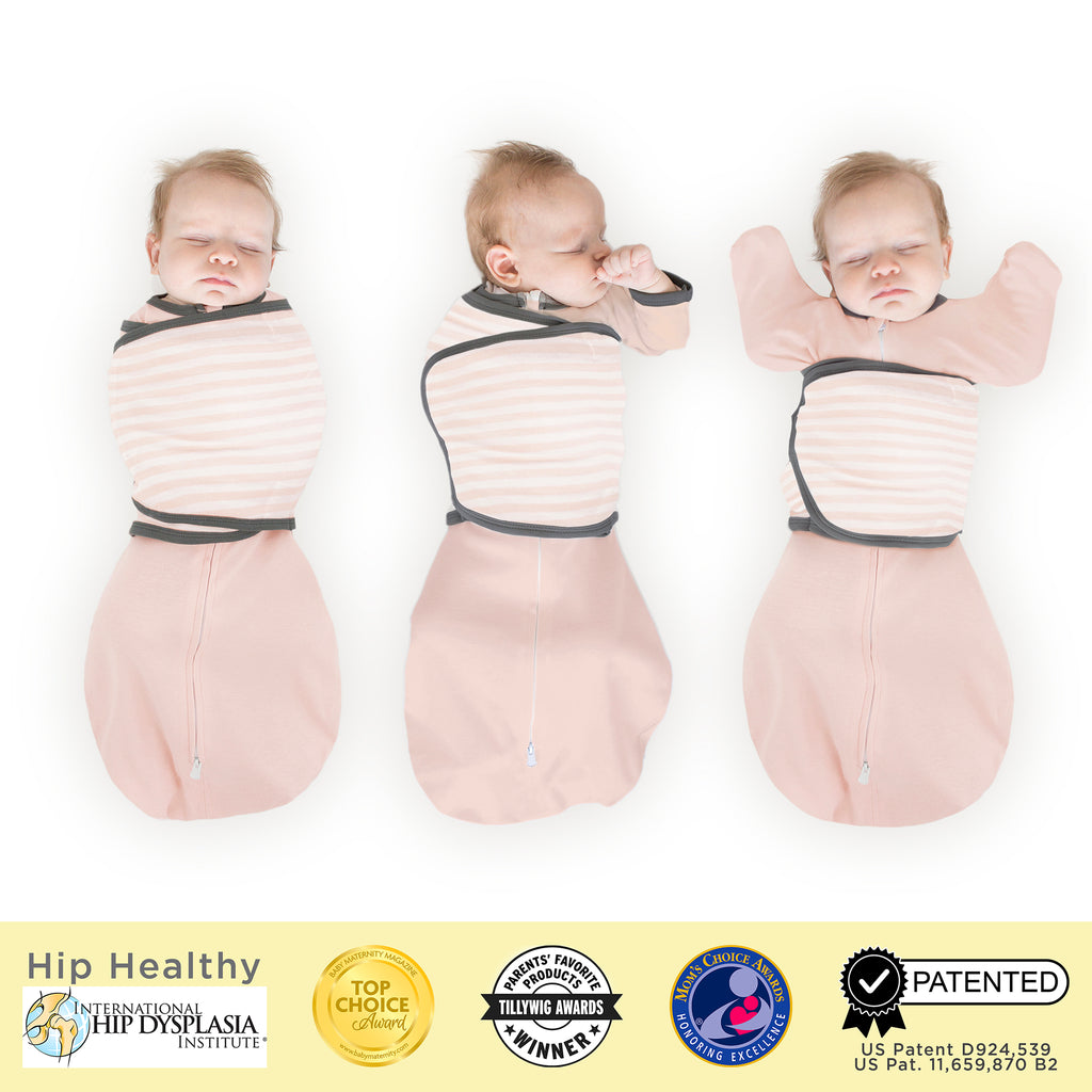 Sister Brand - Amazing Baby - Omni Swaddle Sack with Wrap -  Arms Up Sleeves & Mitten Cuffs, Pink Stripes
