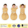 Omni Swaddle Sack with Wrap -  Arms Up Sleeves & Mitten Cuffs, Heathered Gold with Polka Dot Trim - Eat, Sleep, Be Cute, Repeat
