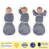 Omni Swaddle Sack with Wrap -  Arms Up Sleeves & Mitten Cuffs, Heathered Denim with Polka Dot Trim