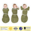 Omni Swaddle Sack with Wrap -  Arms Up Sleeves & Mitten Cuffs, Heathered Green Turtle with Polka Dot Trim