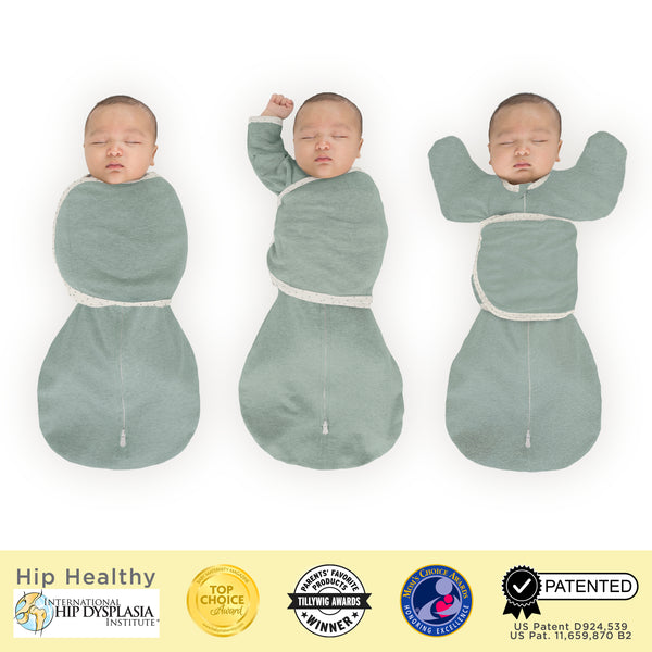 Omni Swaddle Sack with Wrap -  Arms Up Sleeves & Mitten Cuffs, Heathered Jadeite with Polka Dot Trim