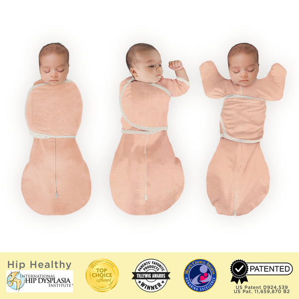 Omni Swaddle Sack with Wrap -  Arms Up Sleeves & Mitten Cuffs, Heathered Peach Blush with Polka Dot Trim