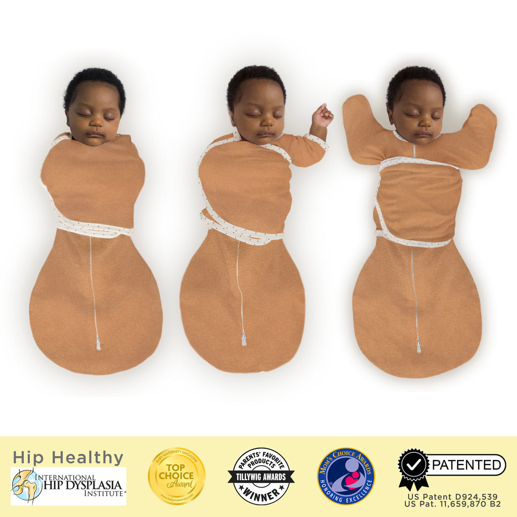 Omni Swaddle Sack with Wrap -  Arms Up Sleeves & Mitten Cuffs, Heathered Butterum with Polka Dot Trim