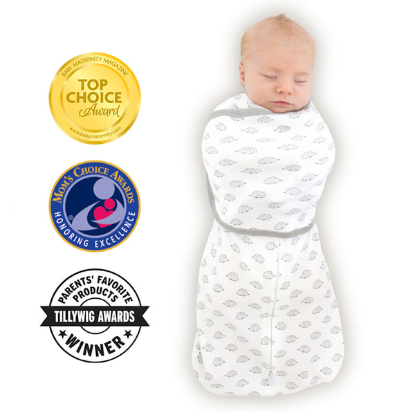 Omni Swaddle Sack with Wrap -  Arms Up Sleeves & Mitten Cuffs, Tiny Hedgehogs, Soft Black