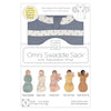 Omni Swaddle Sack with Wrap -  Arms Up Sleeves & Mitten Cuffs, Heathered Denim with Polka Dot Trim
