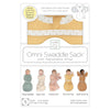 Omni Swaddle Sack with Wrap -  Arms Up Sleeves & Mitten Cuffs, Heathered Gold with Polka Dot Trim - Eat, Sleep, Be Cute, Repeat