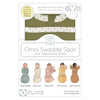 Omni Swaddle Sack with Wrap -  Arms Up Sleeves & Mitten Cuffs, Heathered Green Turtle with Polka Dot Trim