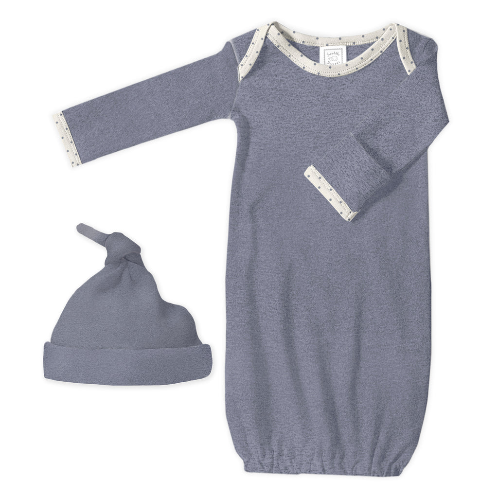 Pajama Gown and Hat Gift Set - Heathered Denim