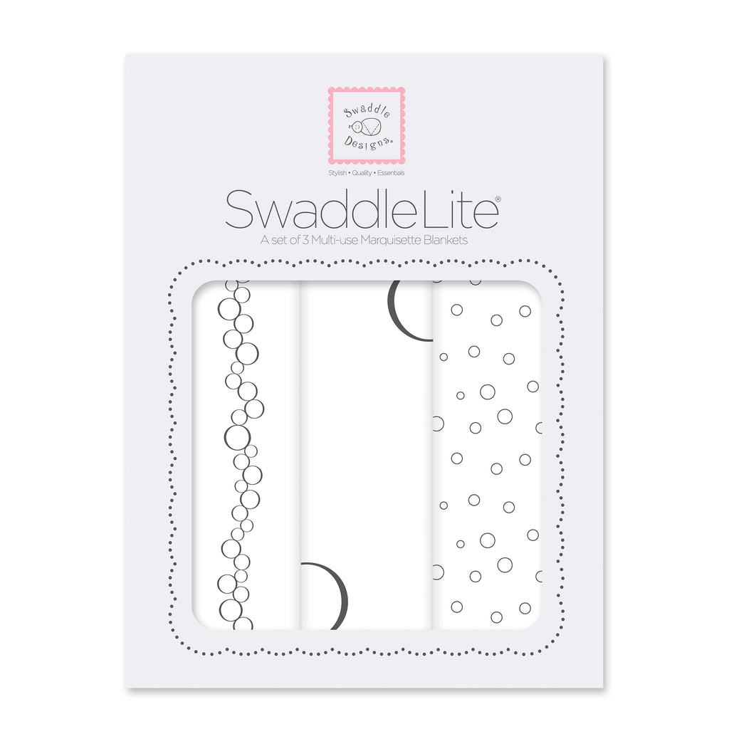 SwaddleLite - Bubbly, Soft Black Pearl on White