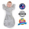 Transitional Swaddle Sack - Arms Up 1/2-Length Sleeves & Mitten Cuffs, Solid, Heathered Gray with Striped Trim