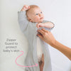 Transitional Swaddle Sack - Arms Up 1/2-Length Sleeves & Mitten Cuffs, Solid, Heathered Gray with Striped Trim