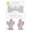 Transitional Swaddle Sack - Arms Up 1/2-Length Sleeves & Mitten Cuffs, Solid, Heathered Gray with Striped Trim