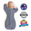 Transitional Swaddle Sack - Arms Up 1/2-Length Sleeves & Mitten Cuffs, Solid, Heathered Denim with Polka Dot Trim