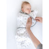 Omni Swaddle Sack with Wrap -  Arms Up Sleeves & Mitten Cuffs, Heathered Gray with Polka Dot Trim, Eat, Sleep, Be Cute, Repeat