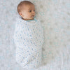 Muslin Swaddle Single - Tiny Triangles Shimmer - Blues with a Touch of Silver Shimmer