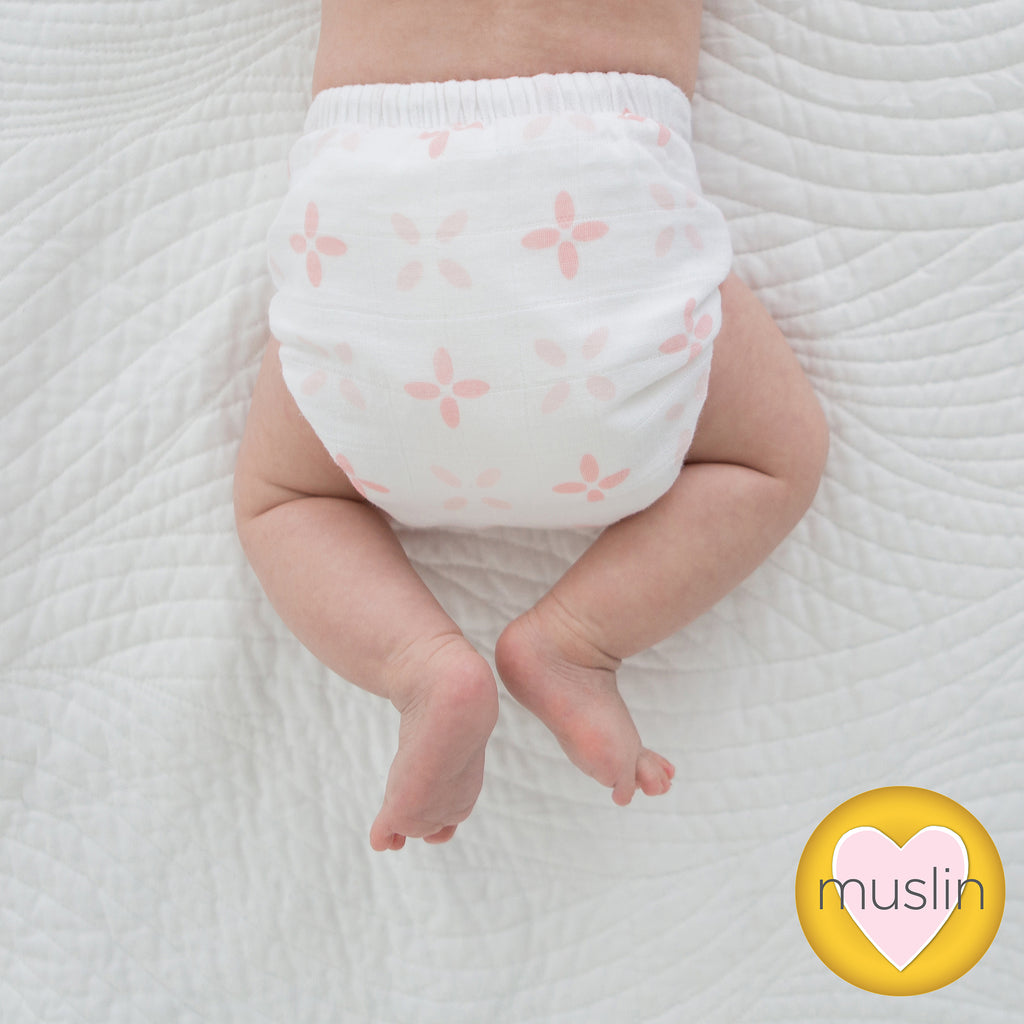 SmartNappy Cotton Muslin NextGen Hybrid Reusable Cloth Diaper Cover + 1 Reusable Insert + 1 Reusable Booster - Springfield, Pink