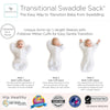 Sister Brand - Amazing Baby - Transitional Swaddle Sack  - Arms Up 1/2-Length Sleeves & Mitten Cuffs, Tiny Elephants, Sterling