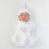 Muslin Swaddle Blankets - Hedgehogs & Stripes, Soft Black, Grays, Touch of Silver Shimmer (Set of 4)