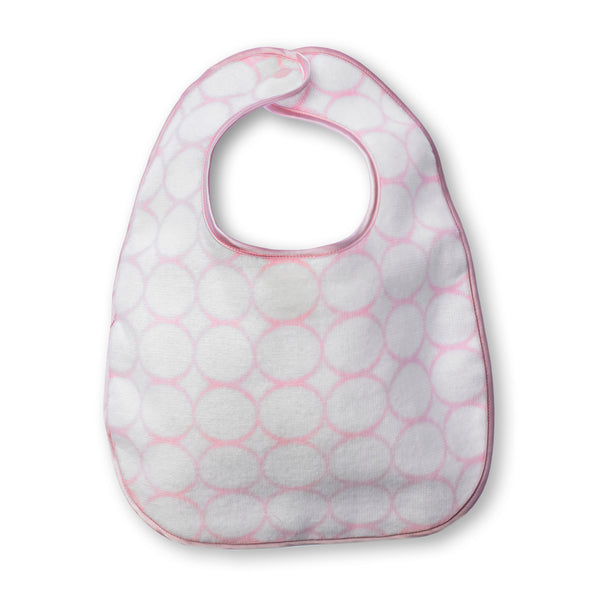 Organic Baby Bib - Mod Circles on Ivory, Pastel Pink
