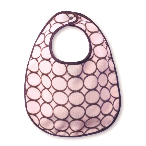Baby Bib - Brown Mod Circles, Pastel Pink - Personalize It