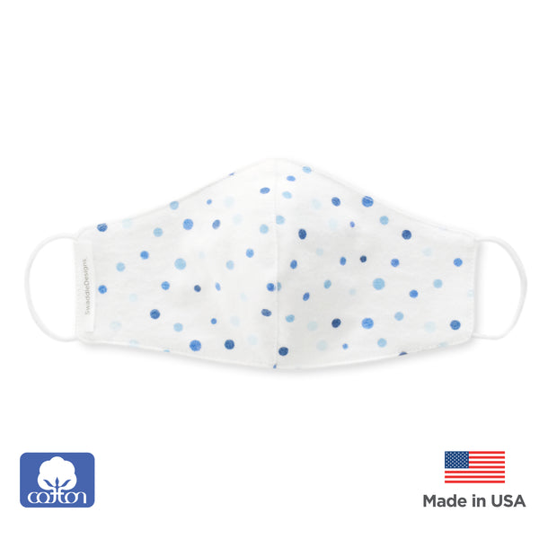Kids Face Mask, 2-Layer Woven Cotton Flannel, Playful Dots, Blue - Child Size, Made in USA