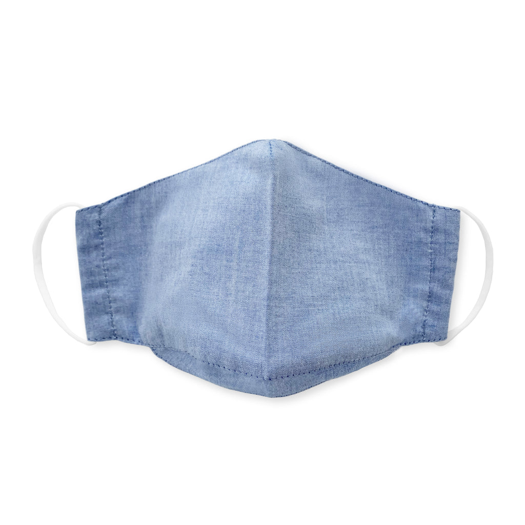 Kids Face Mask, 3-Layer Woven Cotton Chambray, Light Denim