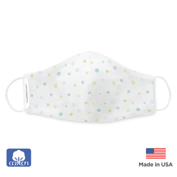 Kids Face Mask, 2-Layer Woven Cotton Flannel, Playful Dots, SeaCrystal - Child Size, Made in U