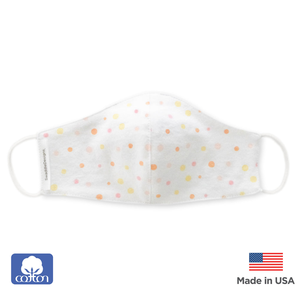 Kids Face Mask, 2-Layer Cotton Flannel, Playful Dots, Pink - Child Size, Made in USA 10 pack