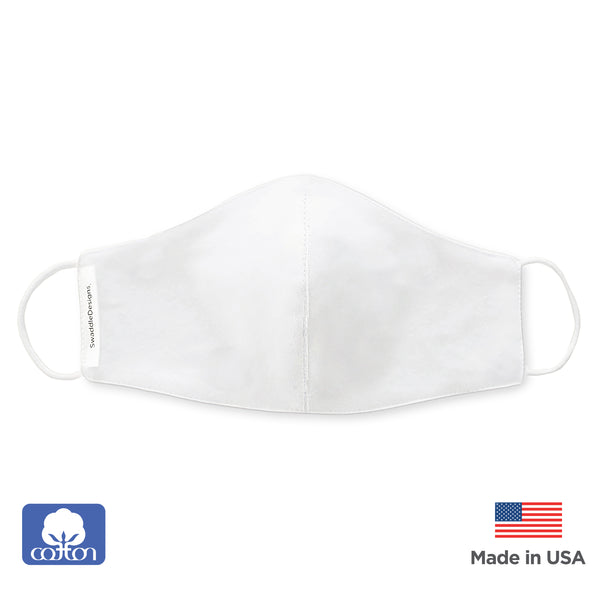 Kids Face Mask, 2-Layer Woven Cotton Flannel, White - Child Size, Made in USA