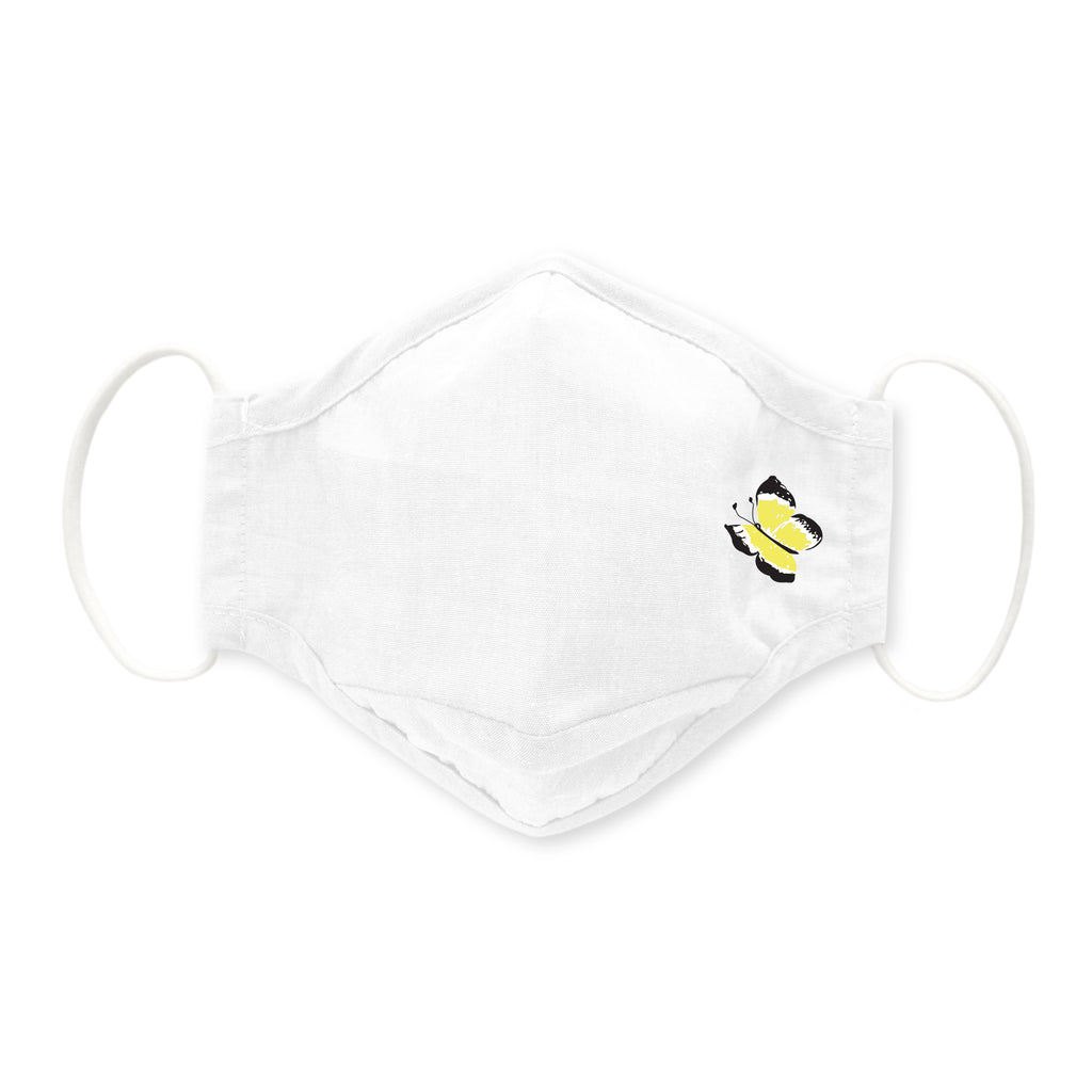 3-Layer Woven Cotton Chambray Face Mask, Butterfly Love, White
