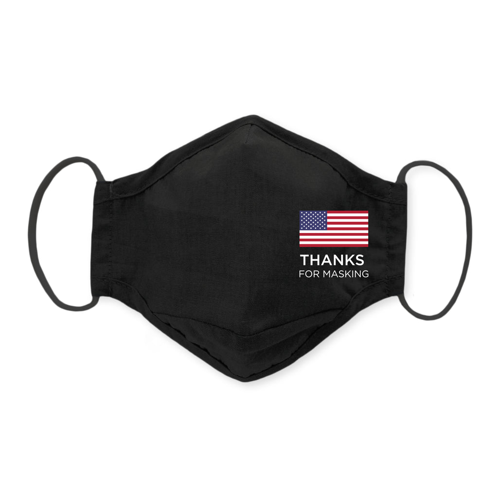 3-Layer Woven Cotton Chambray Face Mask, Black, Thanks for Masking