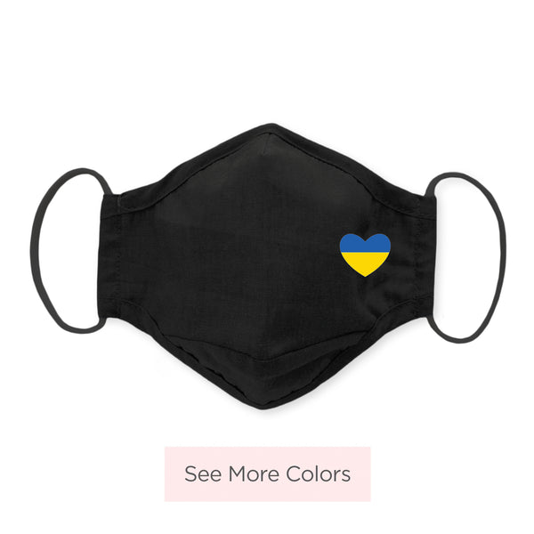 3-Layer Woven Cotton Chambray Face Mask, I Heart Ukraine, Black