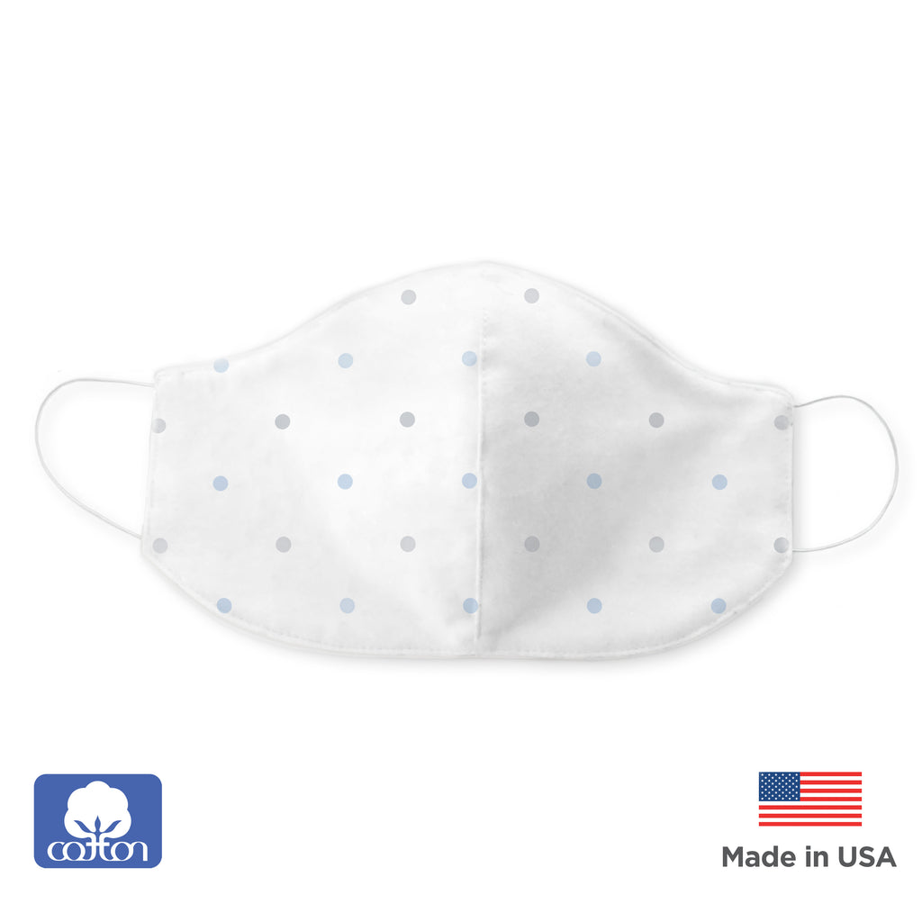 2-Layer Woven Soft Brushed Cotton Face Mask, Little Dots, Sterling & Pastel Blue, Made in USA - SPECIAL Price