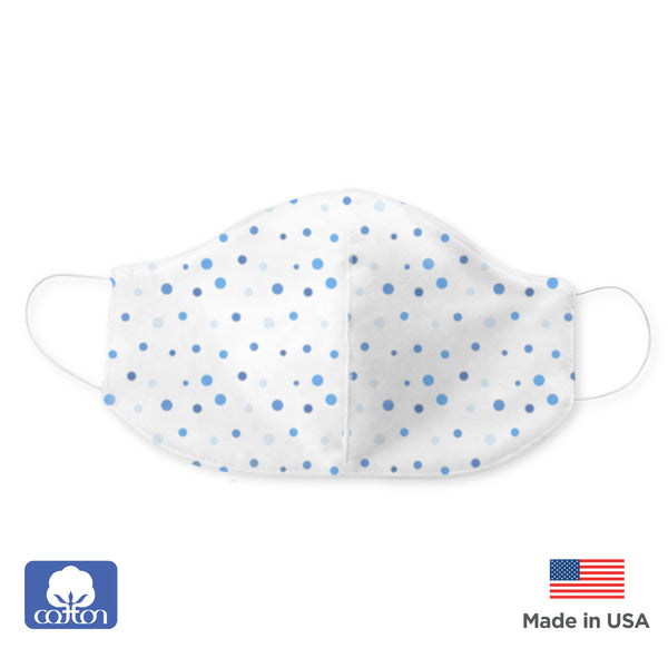 2-Layer Woven Soft Brushed Cotton Face Mask, Playful Dots, Blue, Made in USA