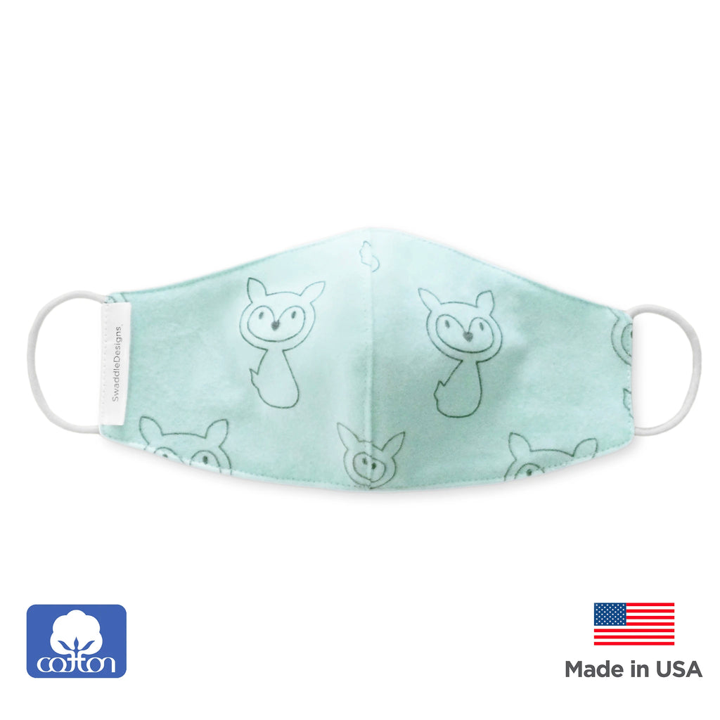 Kids Face Mask, 2-Layer Woven Cotton Flannel, SeaCrystal - Child Size, Made in USA