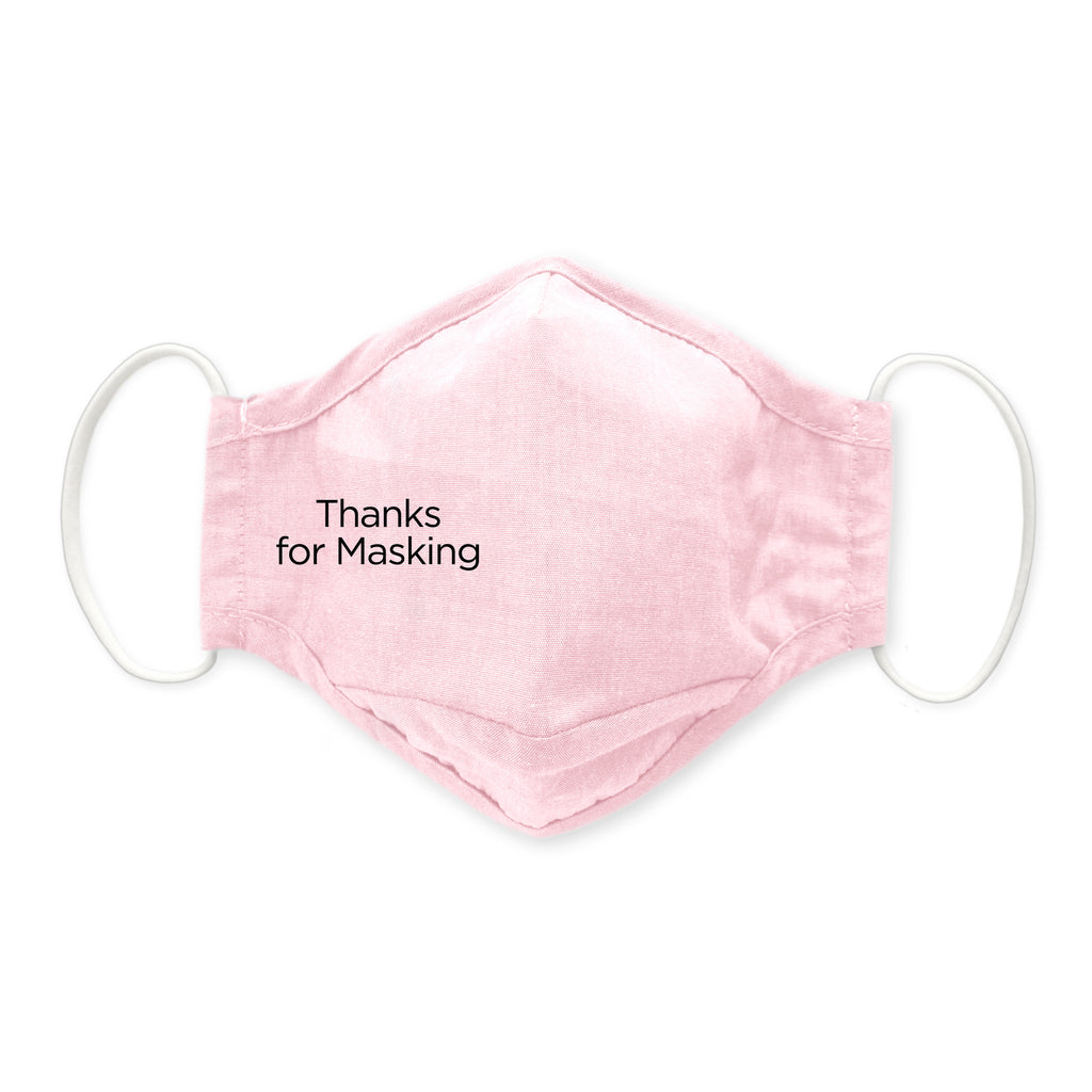 3-Layer Woven Cotton Chambray Face Mask, Pink, Thanks for Masking