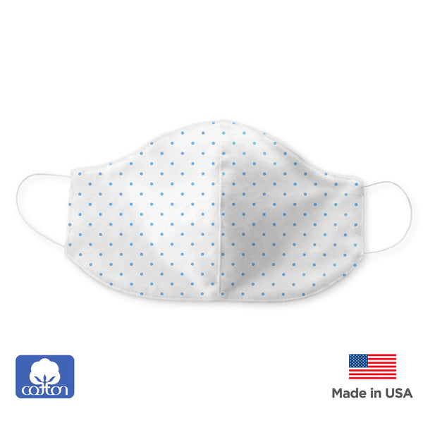 2-Layer Woven Soft Brushed Cotton Face Mask, Polka Dots, Blue, Made in USA - SPECIAL Price