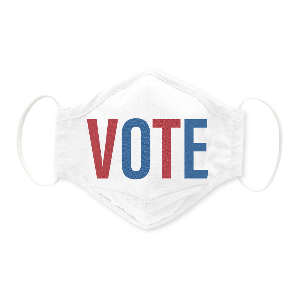 3-Layer Woven Cotton Chambray Face Mask, White - Vote