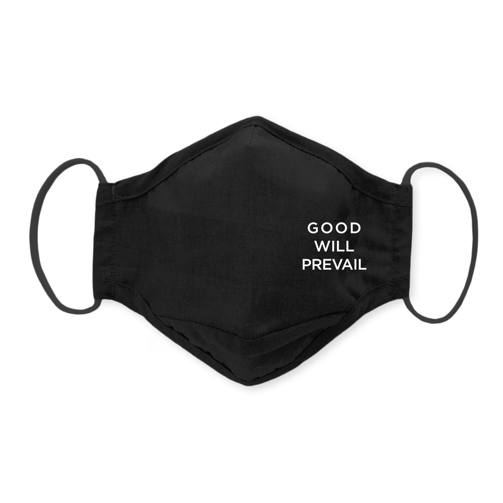3-Layer Woven Cotton Chambray Face Mask, Black, Good will Prevail