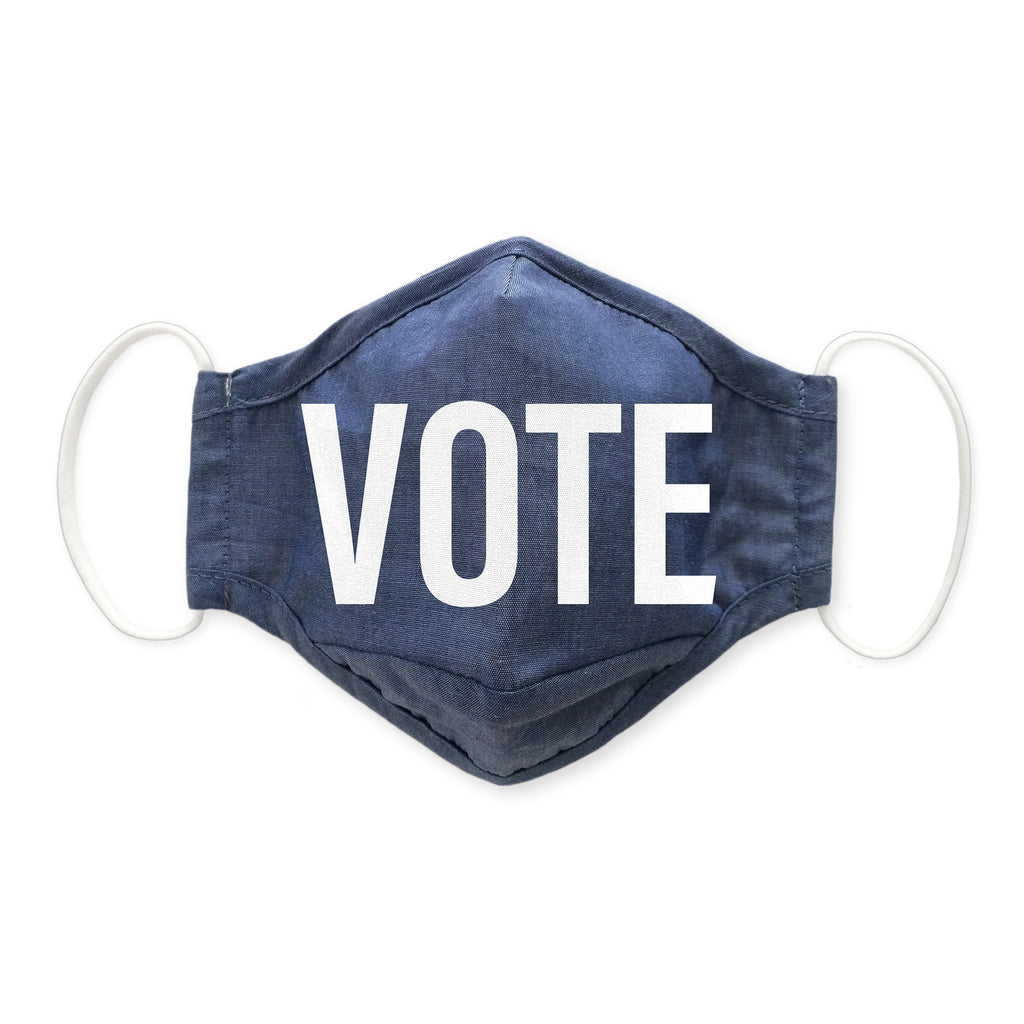 3-Layer Woven Cotton Chambray Face Mask, Denim - Vote