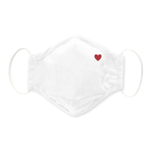 3-Layer Woven Cotton Chambray Face Mask, Heart, White