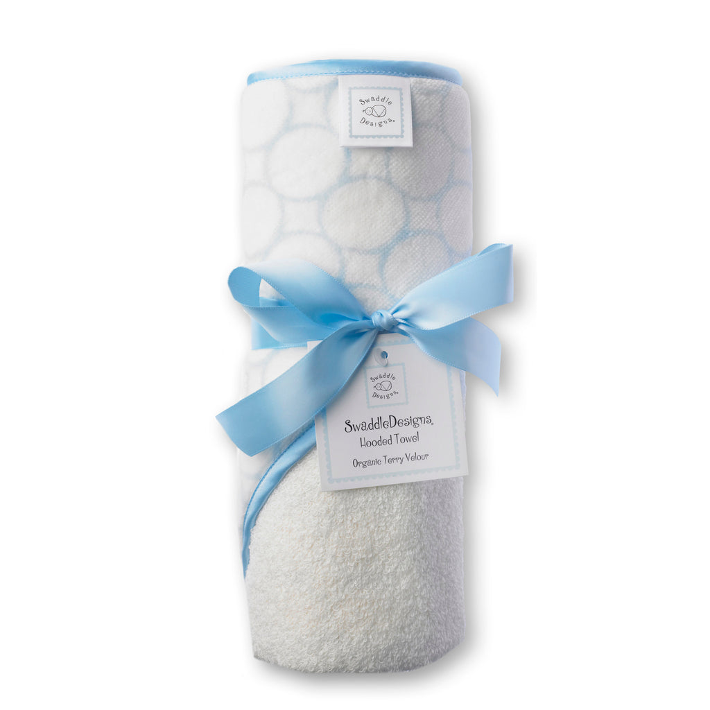 Organic Hooded Towel - Mod Circles on Ivory, Pastel Blue