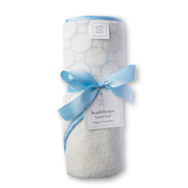 Organic Hooded Towel - Mod Circles on Ivory, Pastel Blue