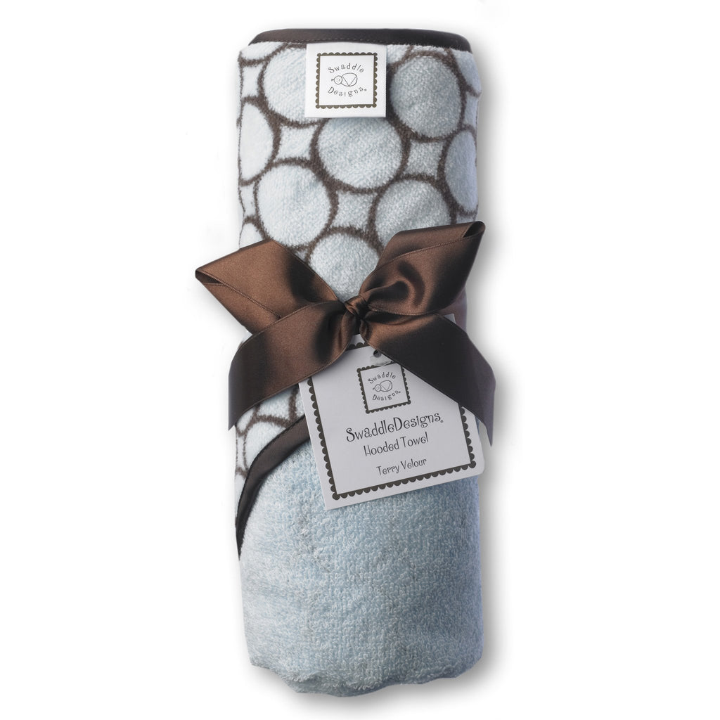 Terry Velour Hooded Towel - Brown Mod Circles
