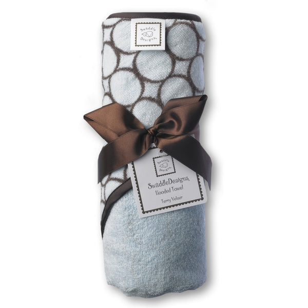 Terry Velour Hooded Towel - Brown Mod Circles